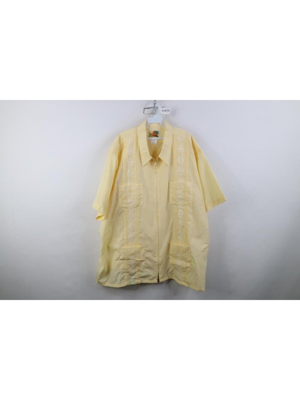 Vtg 90s Streetwear Mens 3XL Guayabera Embroidered Wedding Zip Shirt Jacket Jac